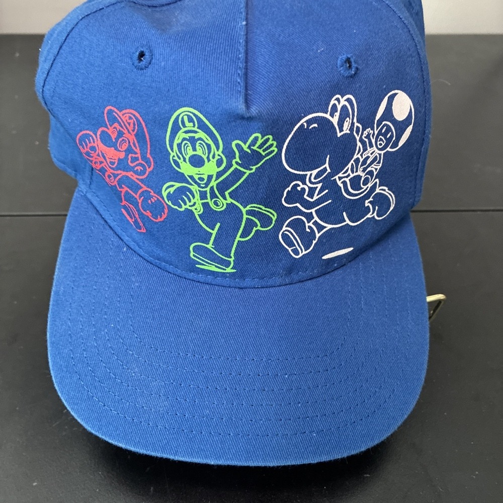 Super Mario Brothers Hat Youth OSFM Blue Mario Luigi Yoshi SnapBack (Very Good)
